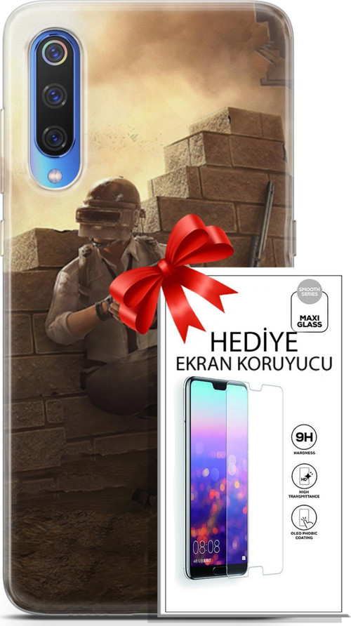 Xiaomi Mi 9 Kılıf Orijinal Seri Pubg 04 Oyun Karakterleri Silikon Kılıf + Ekran Koruyucu Full Koruma