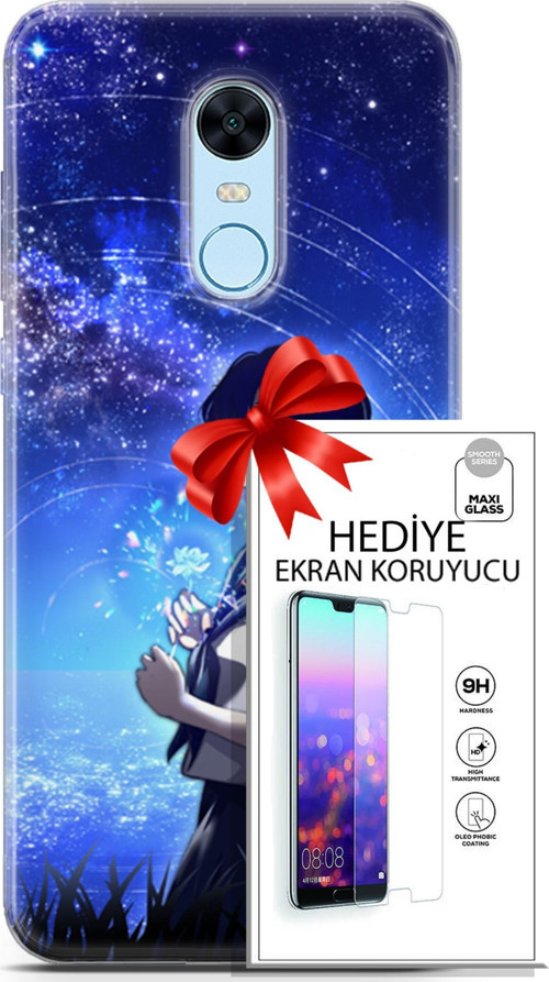 Xiaomi Redmi 5 Plus Kılıf Orijinal Seri Fantasy 01 Çiçekli Kız Telefon Kılıfı + Ekran Koruyucu