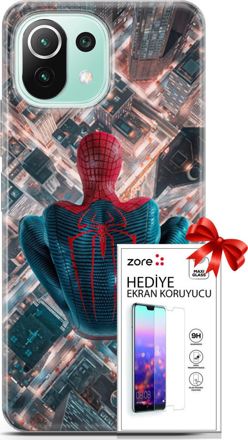 Xiaomi 11 Lite 5G Ne Kılıf Orijinal Seri Supers 07 Spider Man Newyork Desenli Kılıf + Ön Ekran Koruyucu