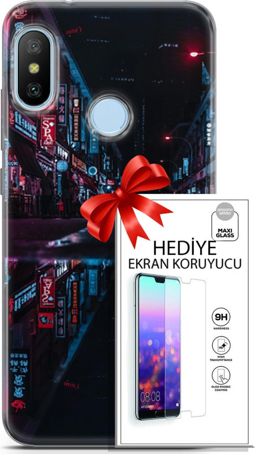 Xiaomi Mi A2 Lite Kılıf Orijinal Seri Cyberpunk 24 Spa Darbe Emici Kılıf + Ekran Koruyucu