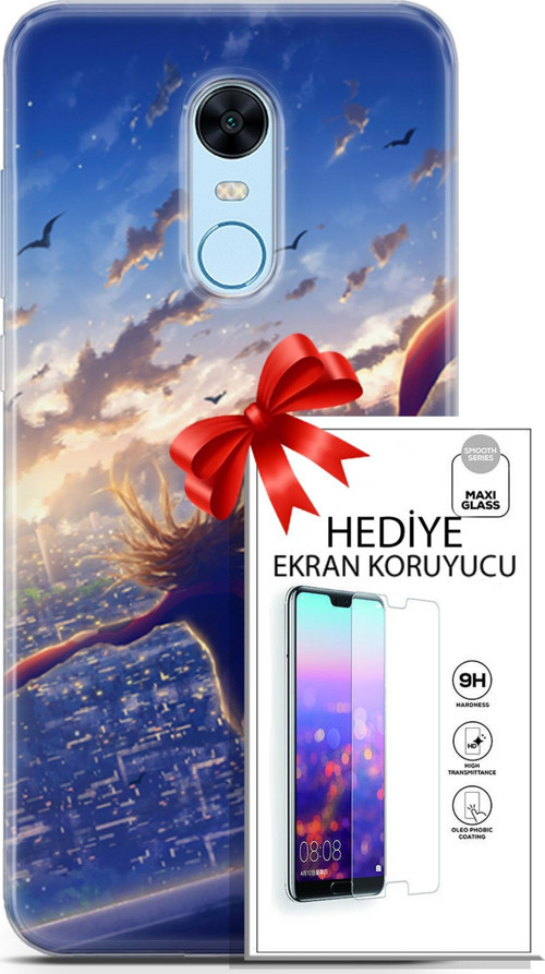 Xiaomi Redmi 5 Plus Kılıf Orijinal Seri Fantasy 03 Kuşlar Kız Arka Kapak + Ekran Koruyucu