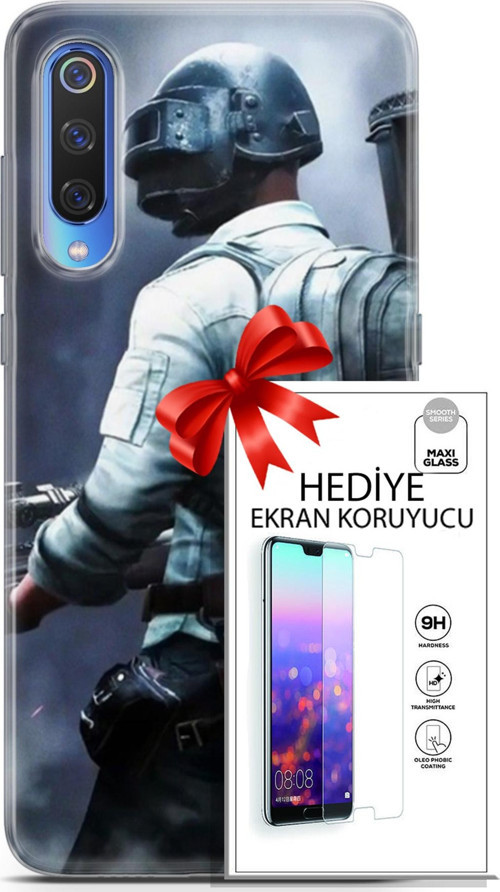 Xiaomi Mi 9 Kılıf Orijinal Seri Pubg 11 Sırt Çantalı 4K Baskılı Kılıf + Ekran Koruyucu Full Koruma