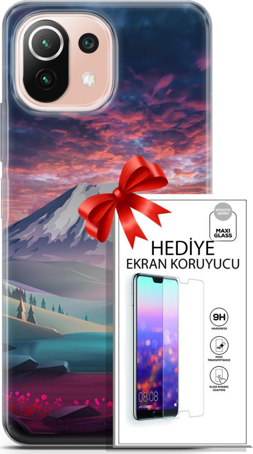 Xiaomi Mi 11 Lite Kılıf Orijinal Seri Fantasy 14 Karlı Dağ Cover Kılıf + Ön Ekran Koruyucu