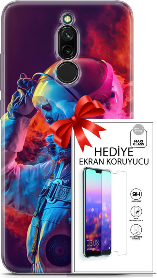 Xiaomi Redmi 8 Kılıf Orijinal Seri Neo 18 Spider Man Noir Parlak Kılıf + Ekran Koruyucu Full Koruma