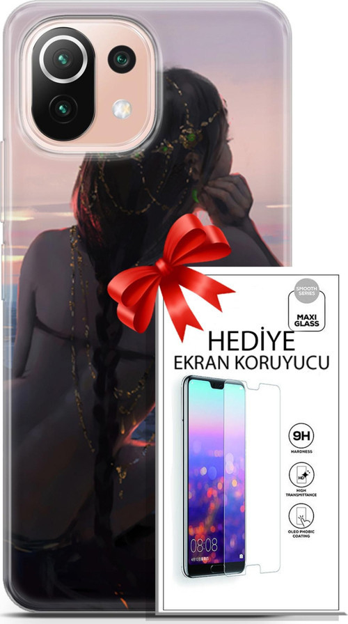 Xiaomi Mi 11 Lite Kılıf Orijinal Seri Fantasy 25 Örgü Saç Soyulmayan Kılıf + Ekran Koruyucu Full Koruma