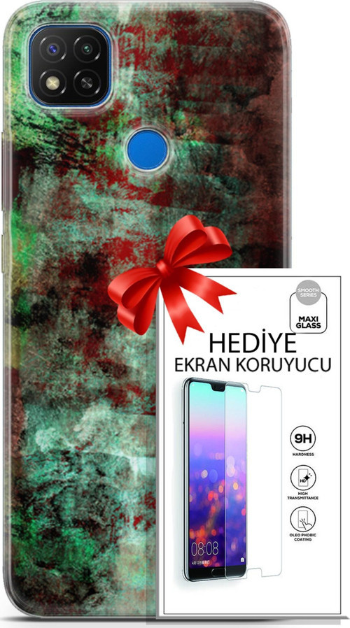 Xiaomi Redmi 10A Kılıf Orijinal Seri Nature 10 Su Yeşili Full Hd Kılıf + Ekran Koruyucu