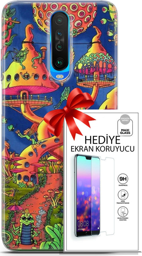 Xiaomi Redmi K30 Kılıf Orijinal Seri Cardano 05 Mantar Evler Koruma Kılıfı + Ekran Koruyucu