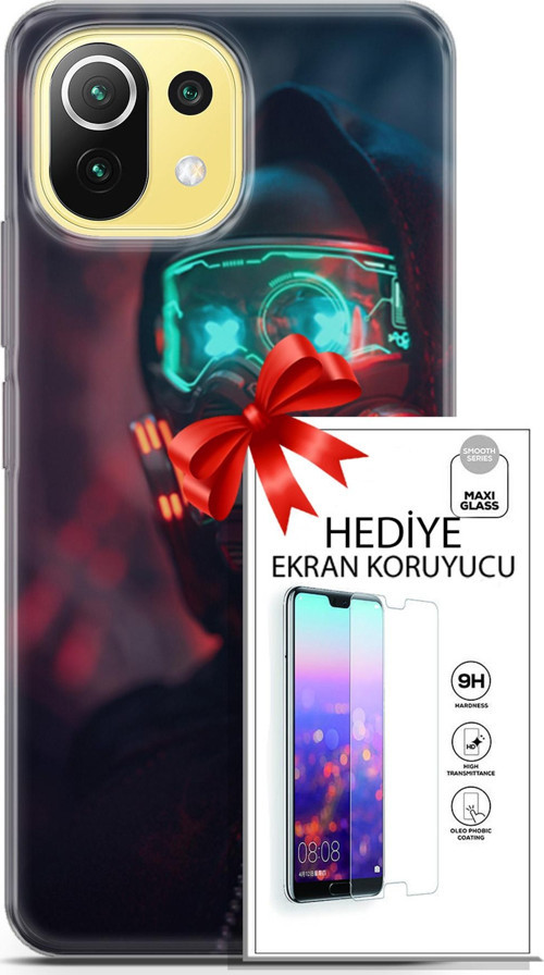 Xiaomi 11 Lite 5G Kılıf Orijinal Seri Cyberpunk 03 Vr Maske Arka Kapak + Ekran Koruyucu