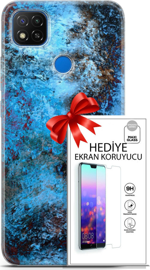 Xiaomi Redmi 10A Kılıf Orijinal Seri Nature 27 Rengarenk Lazer Kesim Silikon Ekran Koruyucu