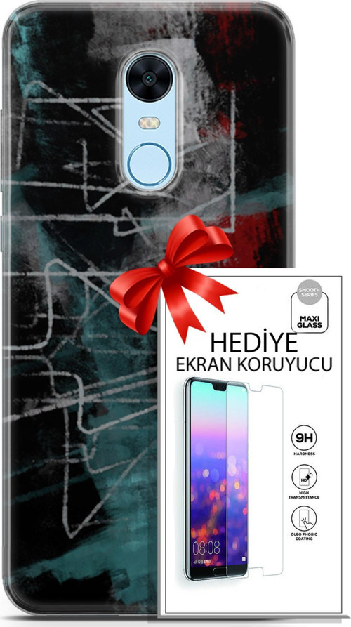 Xiaomi Redmi 5 Plus Kılıf Orijinal Seri Nature 07 Gri Çizgiler Desenli Kılıf + Ön Ekran Koruyucu