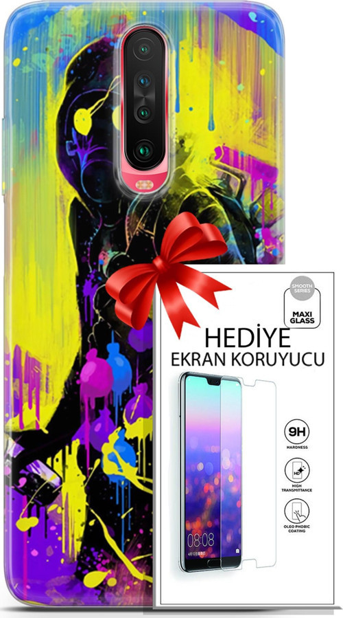 Xiaomi Poco X2 Kılıf Orijinal Seri Cardano 19 Sarı Mavi Mor Tam Koruma Kılıf + Ekran Koruyucu