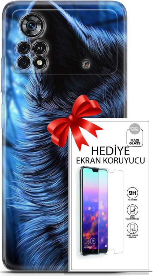 Xiaomi Poco X4 Pro 5G Kılıf Orijinal Seri Cardano 16 Kurt Yeşil Göz Hediyelik Kılıf Ve Ekran Koruyucu