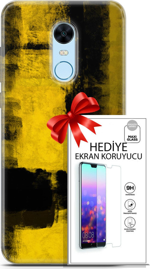 Xiaomi Redmi 5 Plus Kılıf Orijinal Seri Nature 08 Sarı Siyah Baskılı Kılıf + Ekran Koruyucu