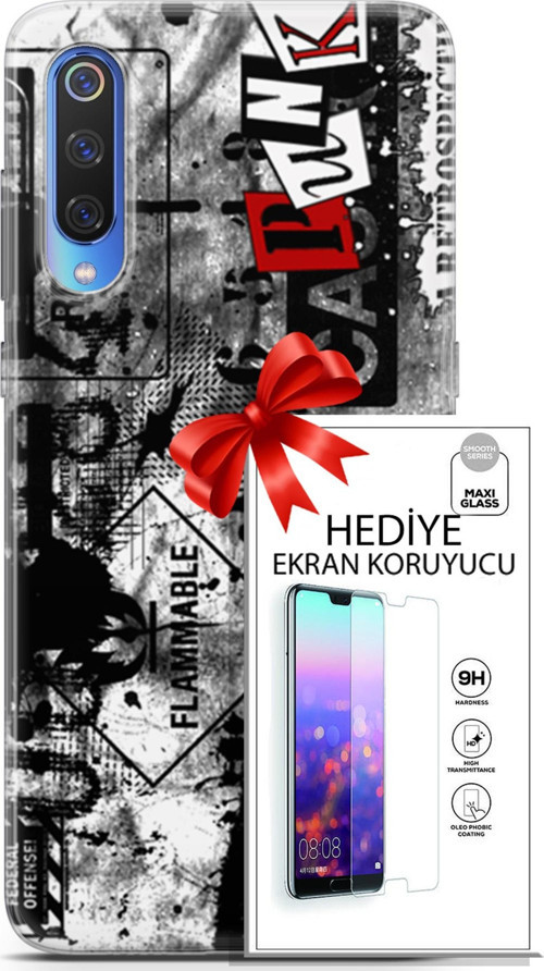 Xiaomi Mi 9 Kılıf Orijinal Seri Punky 26 Retrospective Soft Kapak + Ekran Koruyucu