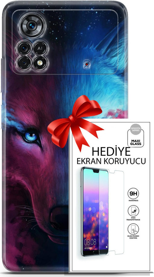 Xiaomi Poco X4 Pro 5G Kılıf Orijinal Seri Cardano 18 Mavi Turuncu Göz Parlak Kılıf + Ekran Koruyucu