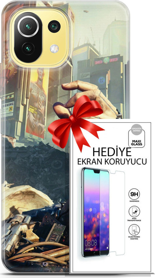 Xiaomi 11 Lite 5G Kılıf Orijinal Seri Cyberpunk 20 El Renkli Kılıf Ekran Koruyucu
