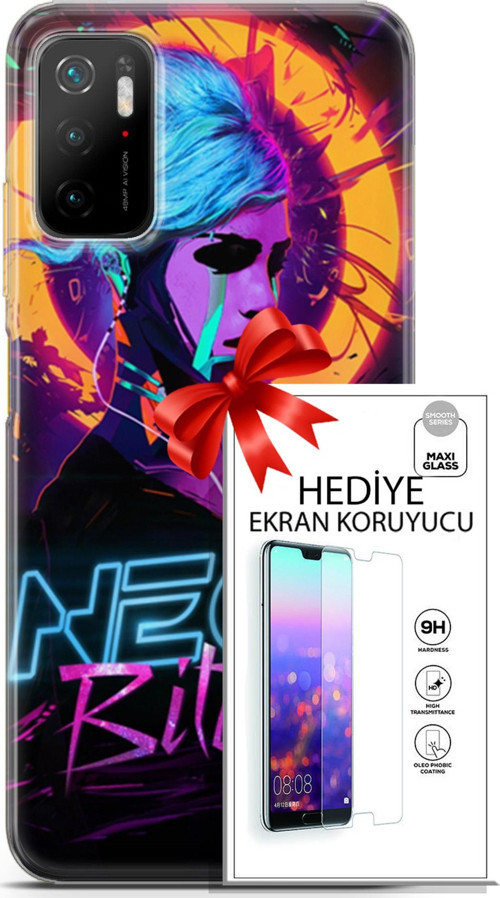 Xiaomi Poco M3 Pro Kılıf Orijinal Seri Cyberpunk 25 Neon Soyulmayan Kılıf + Ekran Koruyucu Full Koruma