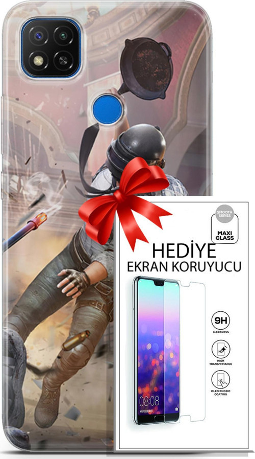 Xiaomi Redmi 10A Kılıf Orijinal Seri Pubg 07 Kravatlı Karakter Desenli Kılıf + Ön Ekran Koruyucu