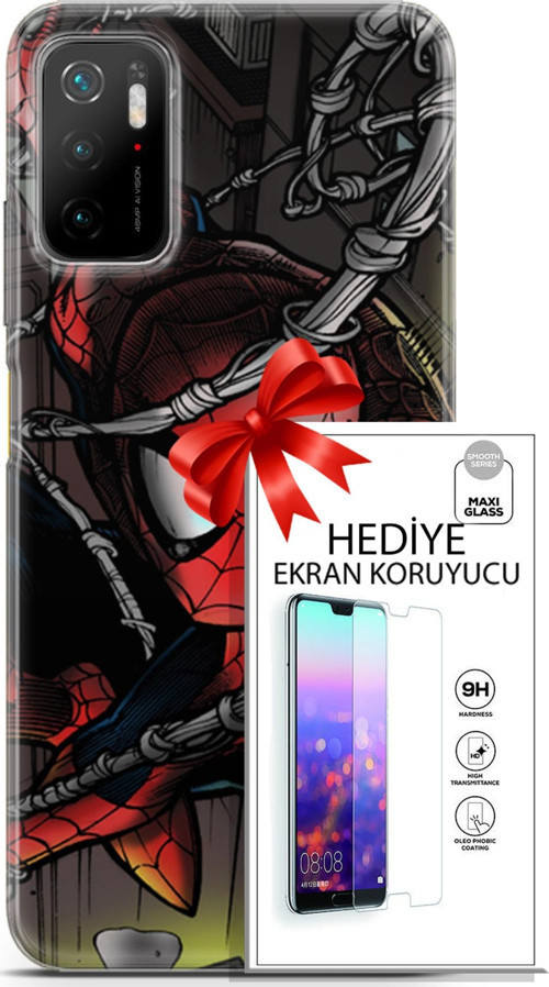 Xiaomi Poco M3 Pro Kılıf Orijinal Seri Dc 04 Spiderman Silikon Kılıf + Ekran Koruyucu Full Koruma