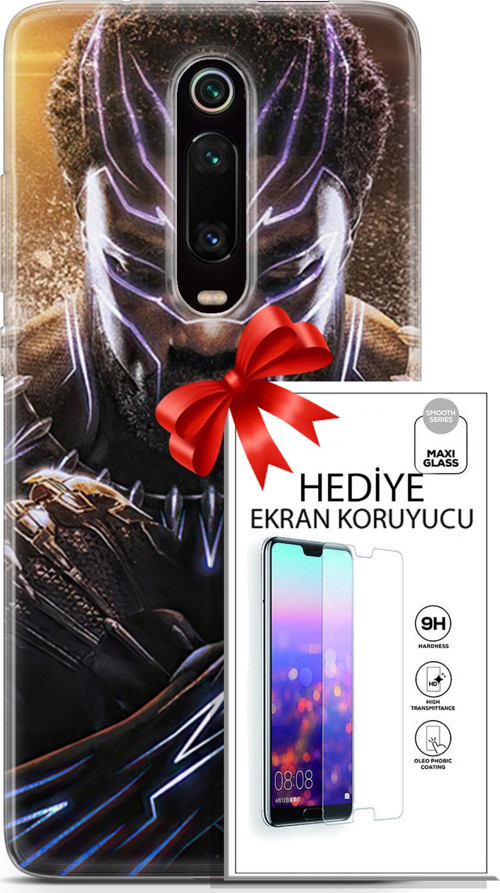 Xiaomi Mi 9T Kılıf Orijinal Seri Dc 12 Blak Panther Tasarım Kılıf + Ekran Koruyucu