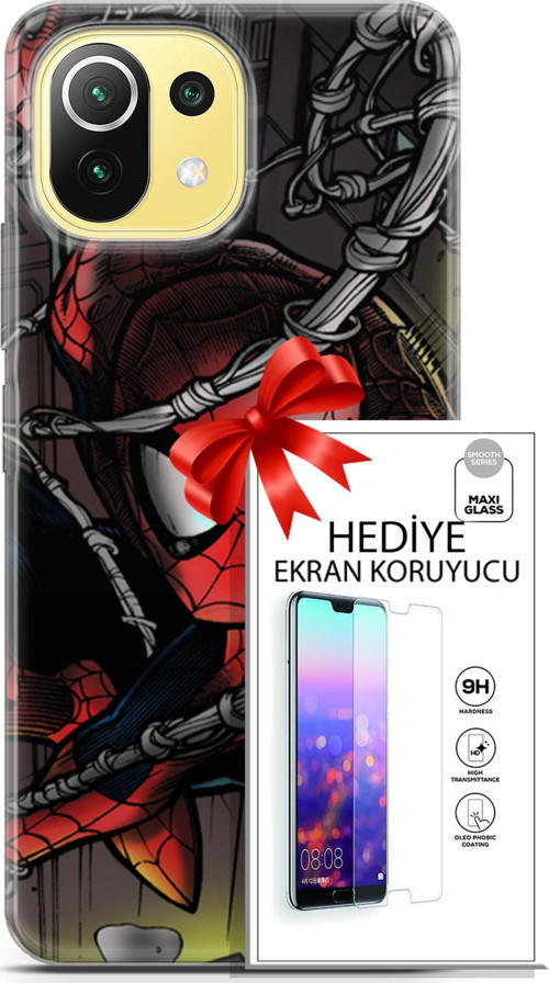 Xiaomi 11 Lite 5G Kılıf Orijinal Seri Dc 04 Spiderman Silikon Kılıf + Ekran Koruyucu Full Korumak