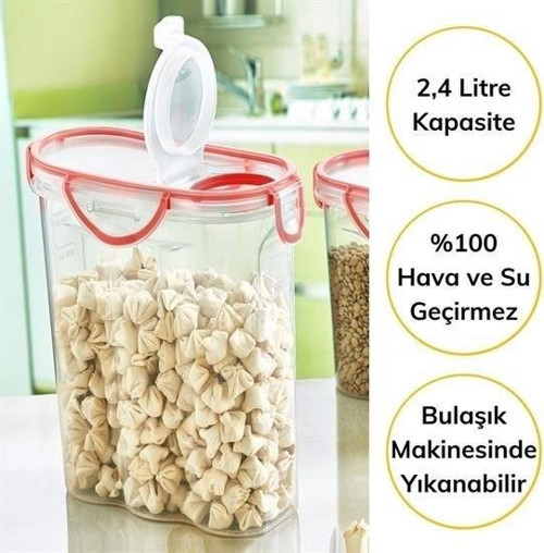 Büro Ev Ofis Mutfağı için 2,4LT Kilitli Kapak Contalı Sızdırmaz Erzak Saklama Kabı