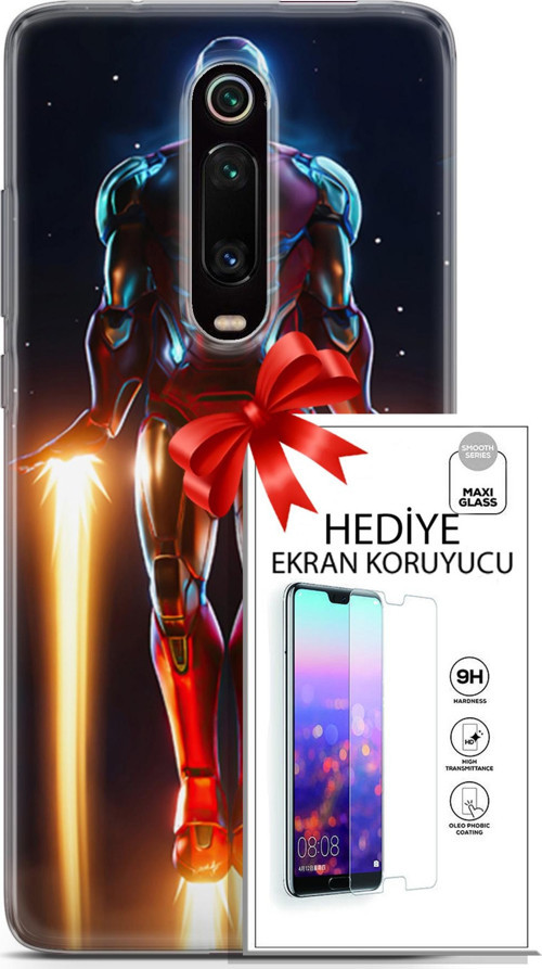 Xiaomi Mi 9T Kılıf Orijinal Seri Dc 19 Iron Man Tam Koruma Kılıf + Ekran Koruyucu