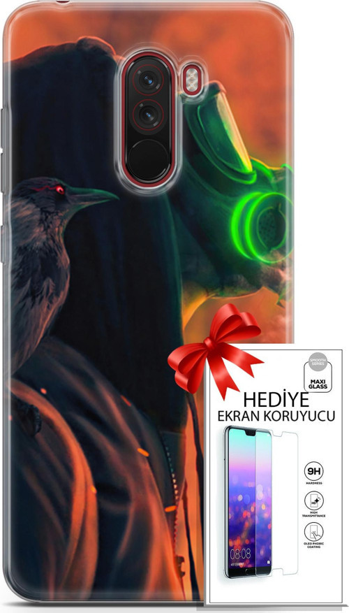 Xiaomi Pocophone F1 Kılıf Orijinal Seri Algorand 01 Gaz Maskeli Telefon Kılıfı + Ekran Koruyucu