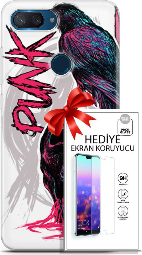 Xiaomi Mi 8 Lite Kılıf Orijinal Seri Punky 03 Karga İskelet Arka Kapak + Ekran Koruyucu