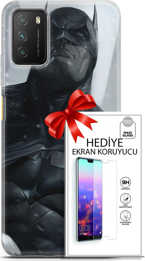 Xiaomi Poco M3 Kılıf Orijinal Seri Dc 08 Batman Dc Baskılı Kılıf + Ekran Koruyucu