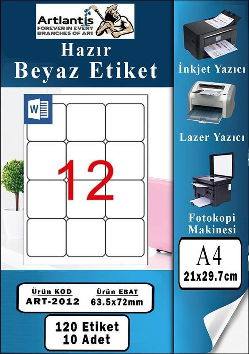 A4 Hazır Etiket 63.5x72 mm 10 Sayfa 1 Paket Kendinden Yapışkanlı Fotokopi Lazer İnkjet Kağıdı Yazıcılar İçin Uyumlu