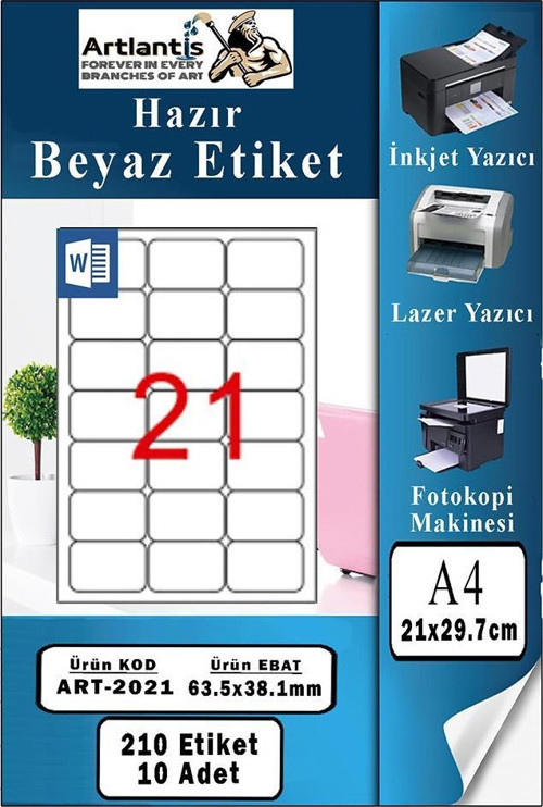 A4 Hazır Etiket 63.5x38.1 mm 10 Sayfa 1 Paket Kendinden Yapışkanlı Fotokopi Lazer İnkjet Kağıdı Yazıcılar İçin Uyumlu