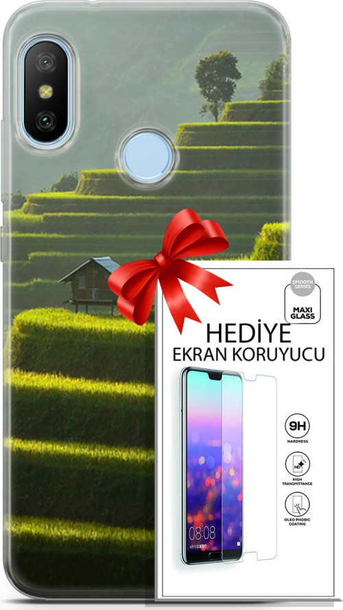 Xiaomi Mi A2 Lite Kılıf Orijinal Seri Fantasy 23 Çay Tarlası Telefon Kabı Ve Ekran Koruyucu