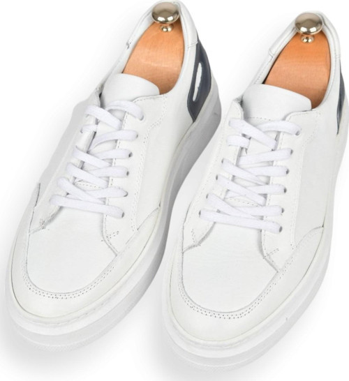 Erkek Beyaz Bağcıklı Ortopedik Yüksek Taban Orjinal Deri Spor Ayakkabı Sneaker 2509985