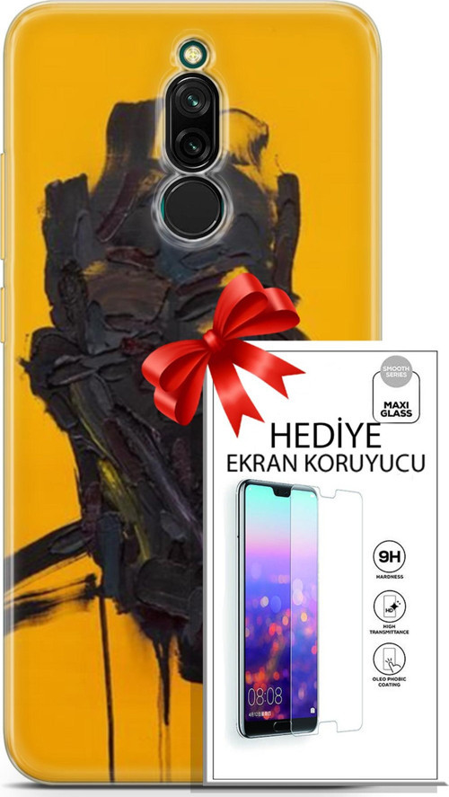 Xiaomi Redmi 8 Kılıf Orijinal Seri Soul 07 Sarı Siyah Desenli Kılıf + Ön Ekran Koruyucu