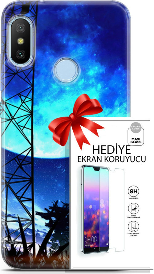 Xiaomi Mi A2 Lite Kılıf Orijinal Seri Fantasy 24 Mavi Ay Darbe Emici Kılıf + Ekran Koruyucu