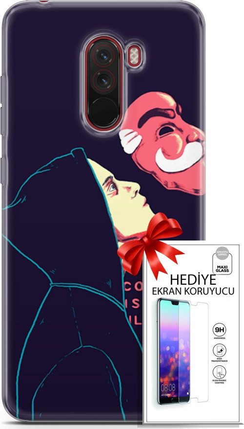 Xiaomi Pocophone F1 Kılıf Orijinal Seri Algorand 18 Illusion Parlak Kılıf + Ekran Koruyucu Full Koruma