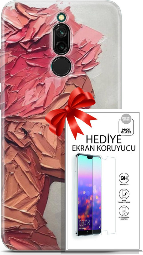 Xiaomi Redmi 8 Kılıf Orijinal Seri Soul 08 Pembe Baskılı Kılıf + Ekran Koruyucu