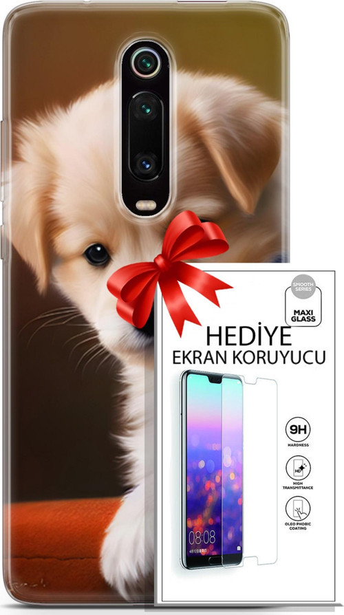 Xiaomi Mi 9T Kılıf Orijinal Seri Dogs 15 Kaniş Yavru Kalın Silikon + Ekran Koruyucu