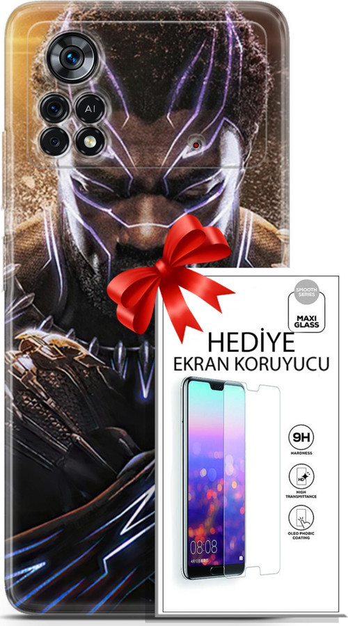 Xiaomi Poco X4 Pro 5G Kılıf Orijinal Seri Dc 12 Blak Panther Tasarım Kılıf + Ekran Koruyucu