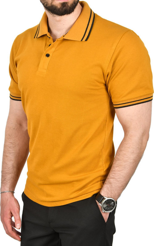 Erkek Hardal Sarısı Slim Fit Pamuklu Kumaş Polo Yaka Tişört Nefes Alan Dar Kesim Kıvrılmaz Yaka Tişört 2503021