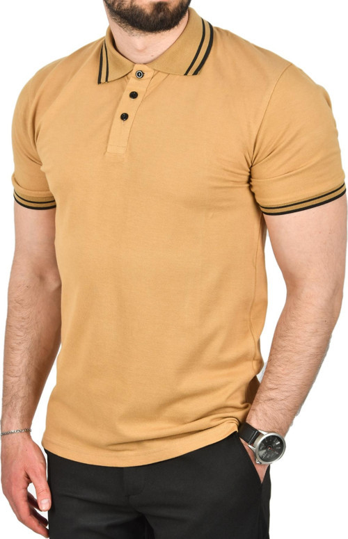 Erkek Camel Slim Fit Pamuklu Kumaş Polo Yaka Tişört Nefes Alan Dar Kesim Kıvrılmaz Yaka Tişört 2503021