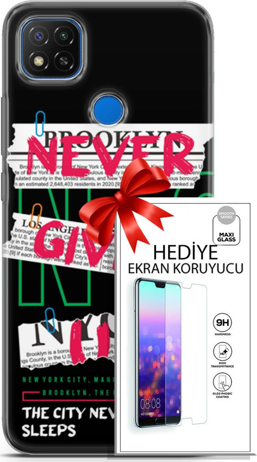 Xiaomi Redmi 10A Kılıf Orijinal Seri Punky 21 Never Give Up Darbe Önleyici Kapak + Ön Ekran Koruyucu