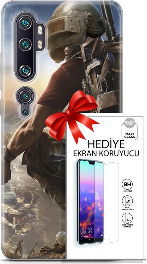 Xiaomi Mi Note 10 Pro Kılıf Orijinal Seri Pubg 10 Mobile Full Hd Kılıf + Ekran Koruyucu