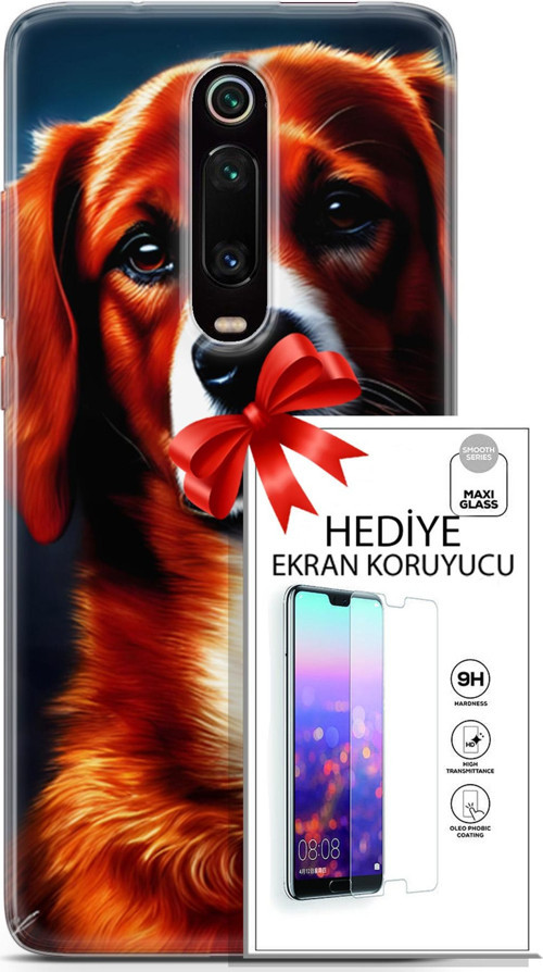 Xiaomi Mi 9T Kılıf Orijinal Seri Dogs 21 Spaniel Darbe Önleyici Kapak + Ön Ekran Koruyucu