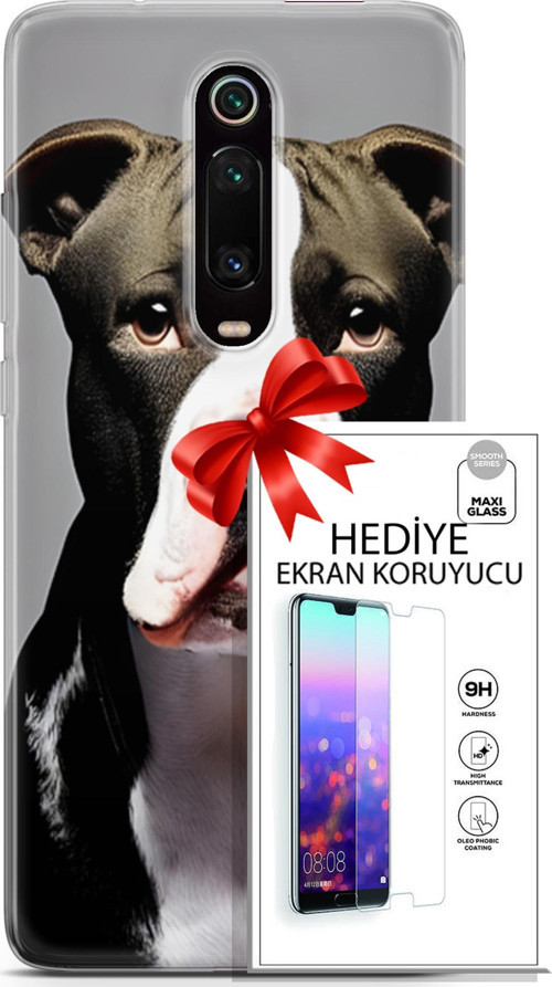 Xiaomi Mi 9T Kılıf Orijinal Seri Dogs 24 American Pitbull Darbe Emici Kılıf + Ekran Koruyucu