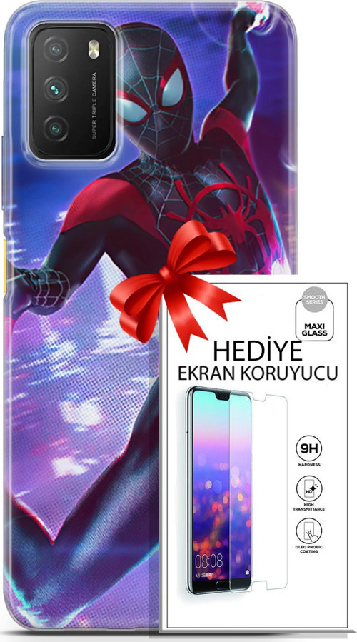 Xiaomi Poco M3 Kılıf Orijinal Seri Dc 24 Örümcek Adam Darbe Emici Kılıf + Ekran Koruyucu