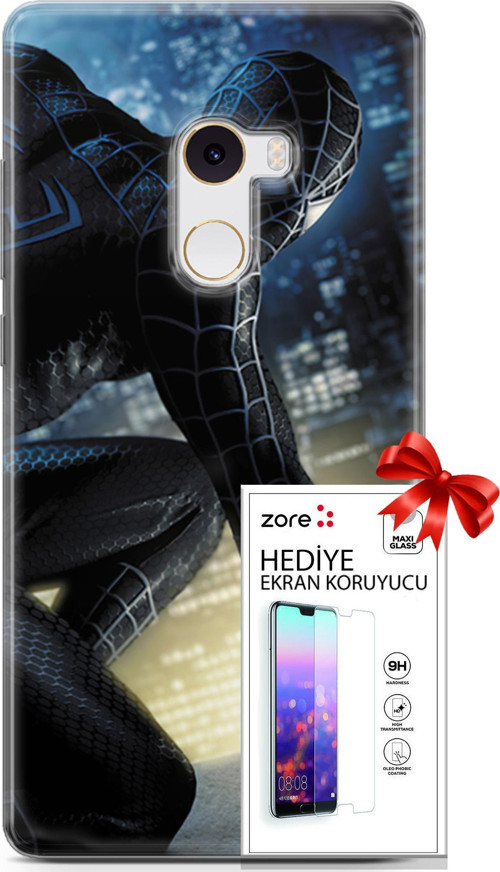 Xiaomi Mi Mix 2 Kılıf Orijinal Seri Supers 21 Spider Man Duvar Kağıdı Darbe Önleyici Kapak + Ön Ekran Koruyucu