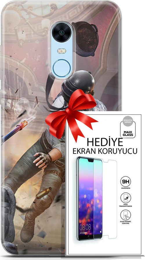 Xiaomi Redmi 5 Plus Kılıf Orijinal Seri Pubg 07 Kravatlı Karakter Desenli Kılıf + Ön Ekran Koruyucu