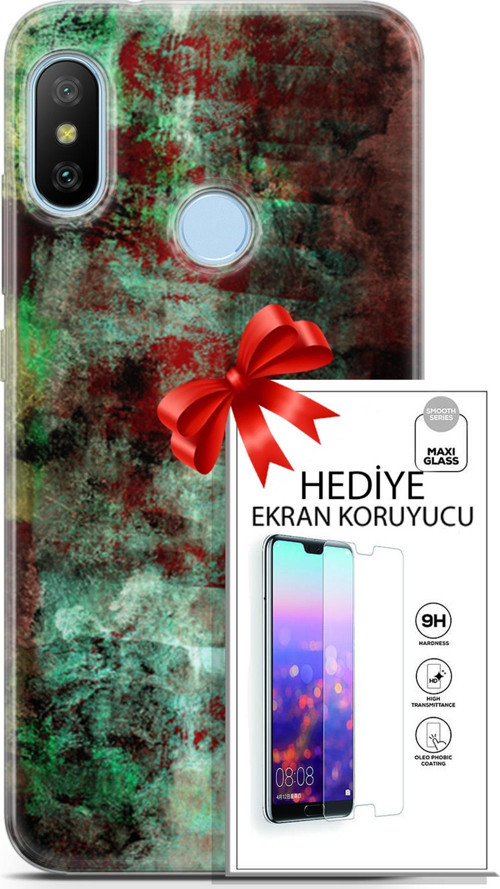 Xiaomi Mi A2 Lite Kılıf Orijinal Seri Nature 10 Su Yeşili Full Hd Kılıf + Ekran Koruyucu